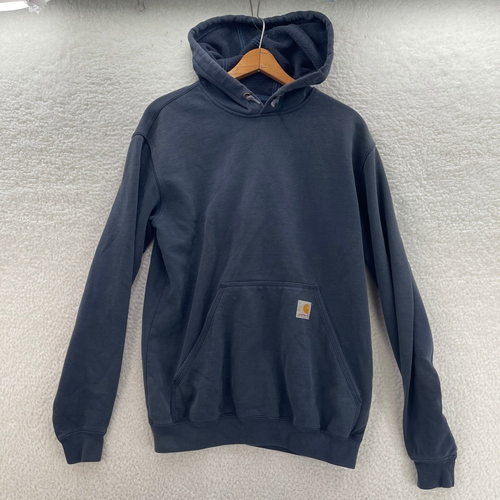Carhartt Hoodie Mens Small Blue Loose Fit Sweatshirt K121 Fleece Workwear Faded